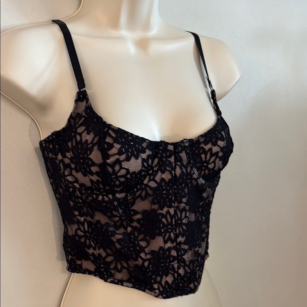 White Fox Boutique Black Floral Lace Bustier Crop Top Size Small - Intimates